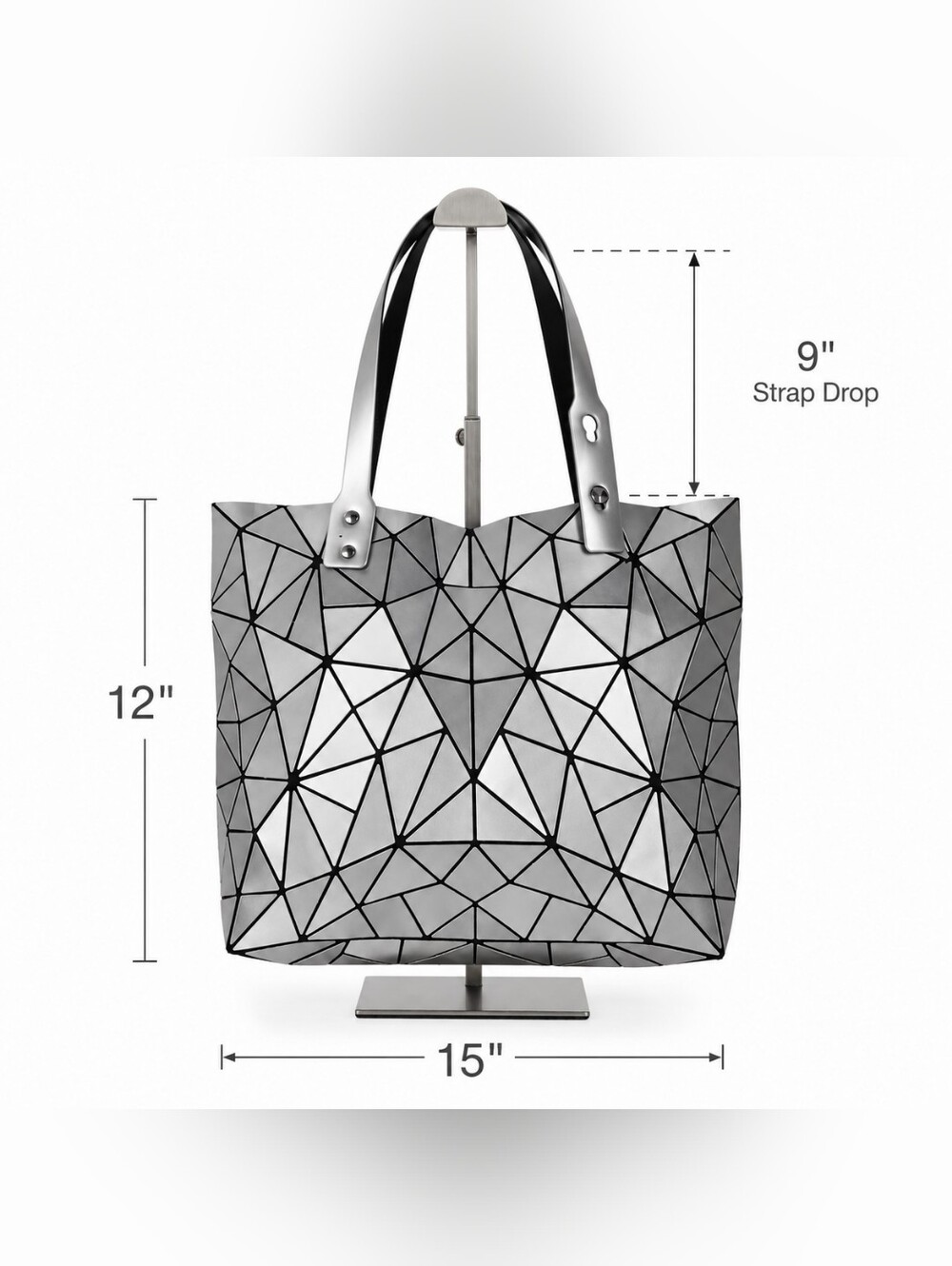 Silver Metallic Geometric Prism Panel Tote Bag - Picture 3 of 6